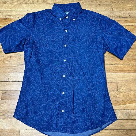 Ledbury Mens Blue Palm Tree Pattern Short Sleeve Button Down Size 16 - Picture 1 of 8
